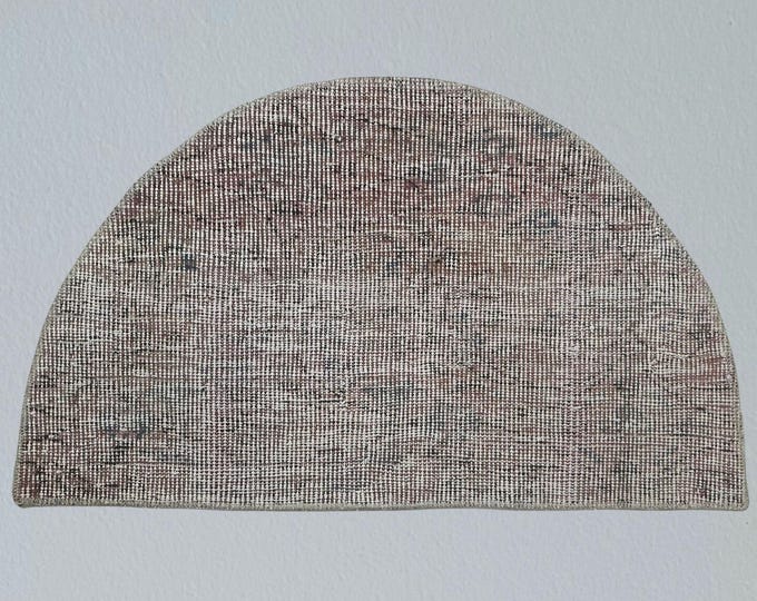 Vintage Turkish Wool Rug: Half Circle Doormat, Pink Accent Rug