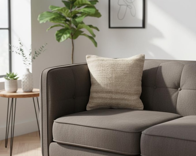 16x16 inch Hemp Pillow Cover | 100% Natural Handwoven Cushion | Neutral Eco Farmhouse Decor