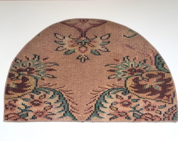 Vintage Half Moon Rug 20x33.4 inch Beige Floral