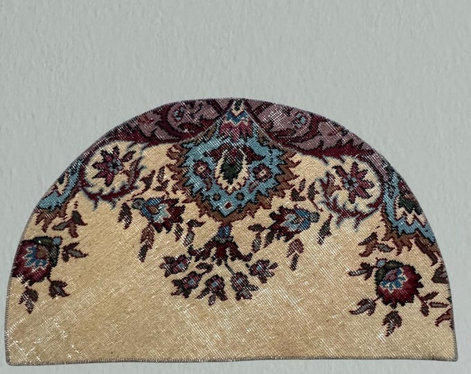 Vintage Floral Wool Semicircle Rug: Handmade Turkish Doormat (2x3 ft)