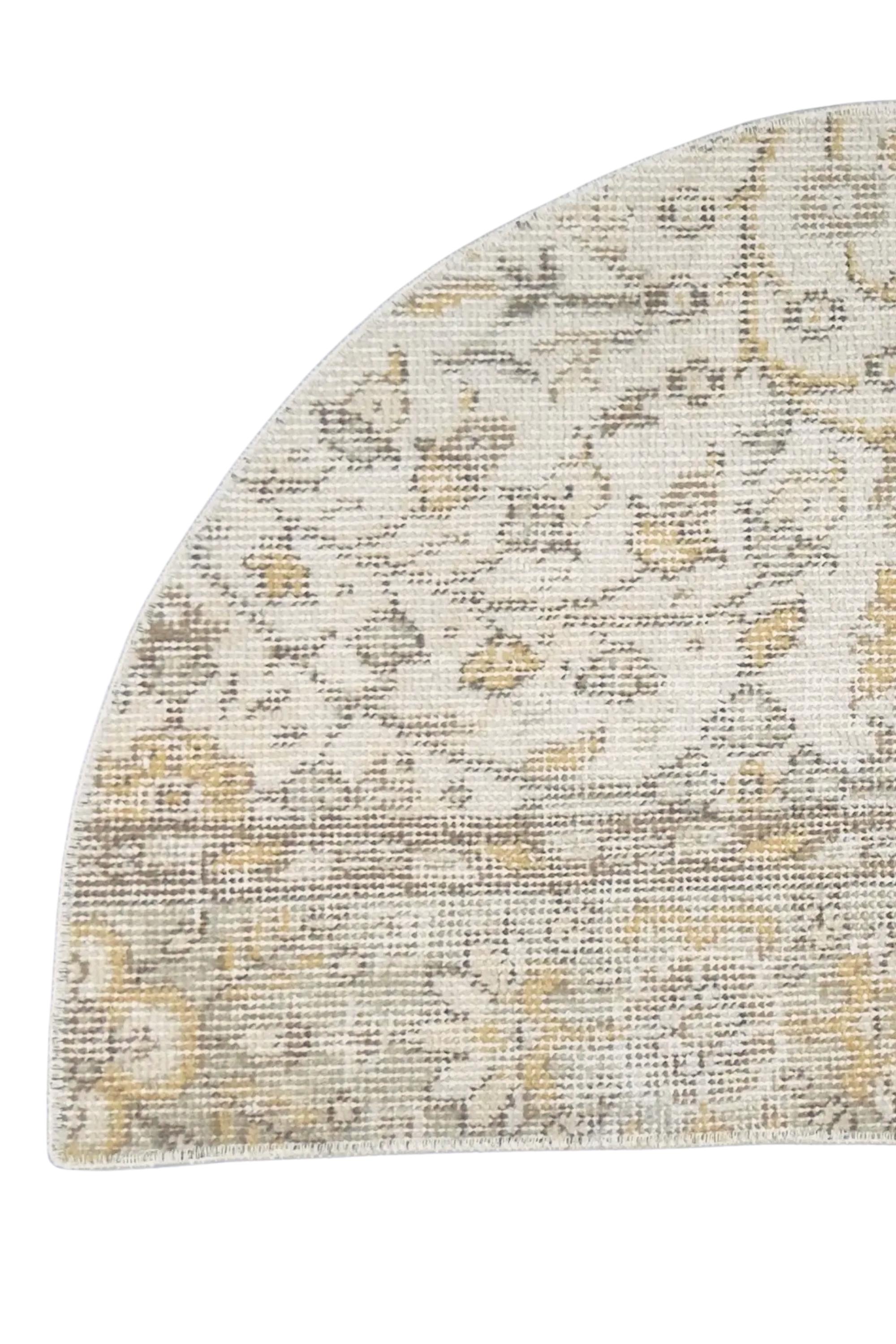 Vintage Turkish Semicircle Rug, Handwoven Wool Floral, Ivory White Gold Gray, 1.6x2.77 ft – view 6