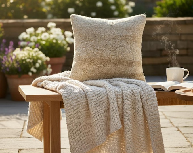 Warm Beige Hemp Pillow Cover 16x16 | Rustic Handwoven Cushion | USA Stock