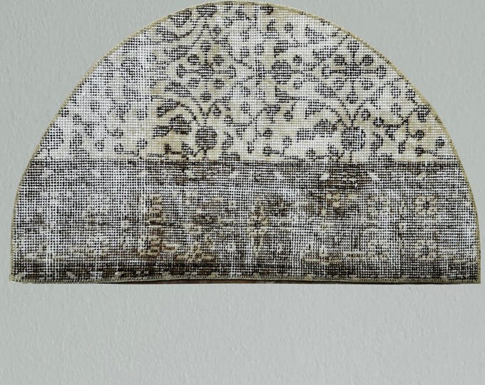 Vintage Semicircle Turkish Rug: Brown Beige Wool Doormat (2x3)