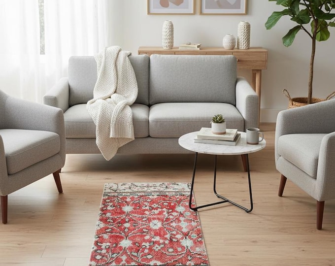 1x4 small Bathroom rug,Vintage Rug,2x4ft Area Rug,Red Rug,wool Rug,Handmade Rug,Kitchen Rug,Doormat,gift rug,bedroom rug,Oushak rug,entryway