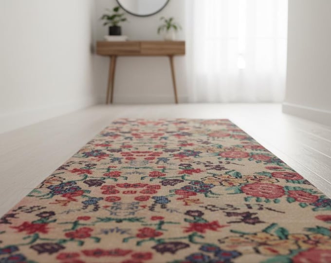 Multicolor Floral Turkish Runner – Handwoven Wool Rug