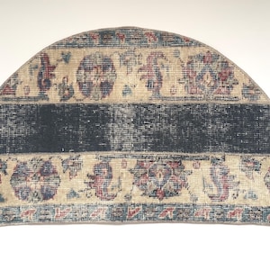 20x33.5 Inch Vintage Patchwork Semicircle Rug, Turkish Wool Half Round Mat