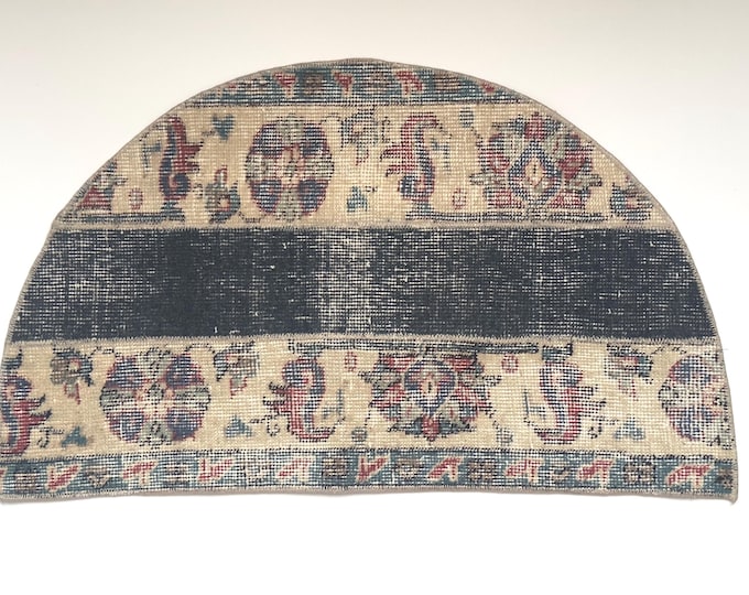 20x33.5 Inch Vintage Patchwork Semicircle Rug, Turkish Wool Half Round Mat