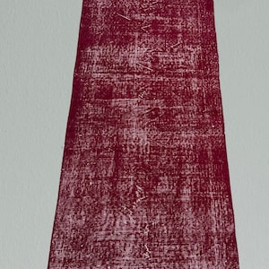 Vintage Burgundy Wool Turkish Runner Rug: 2.39 x 6.02 ft