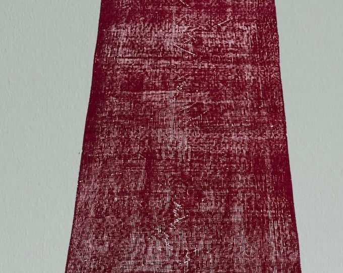 Vintage Burgundy Wool Turkish Runner Rug: 2.39 x 6.02 ft