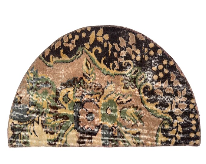 oushak semicircle handmade wool vintage oriental entry small boho antique livingroom rug