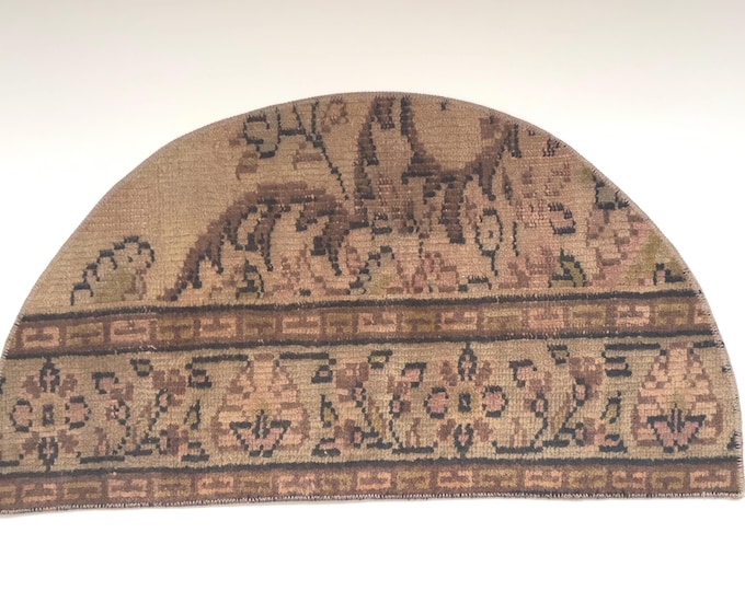 Vintage Half Moon Rug 33x18.1 inch Brown Floral