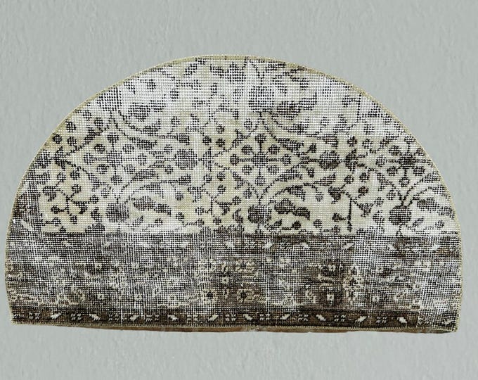 Vintage Turkish Wool Semicircle Rug: Brown Beige Small Rug (2x3)