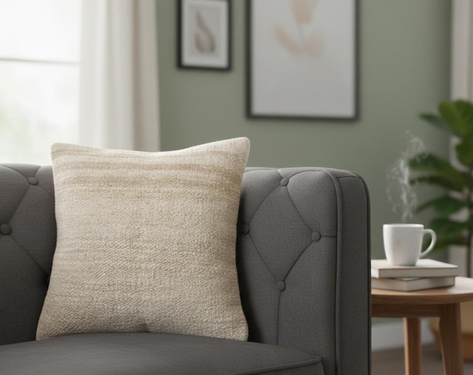 16x16 Hemp Pillow Cover, Natural Neutral Rustic Boho Cushion