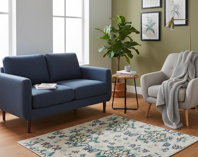 Vintage Turkish Oushak Rug: Small Green Wool Runner (2x3 Ft)