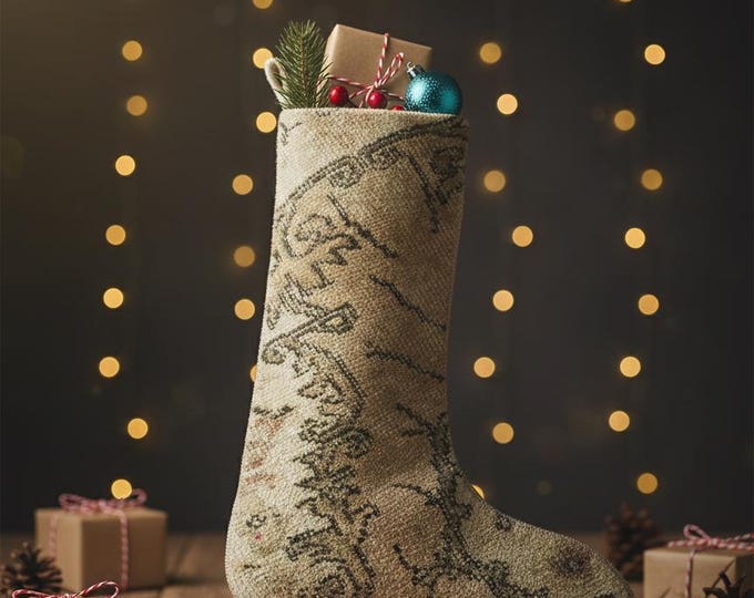 Vintage Rug Christmas Stocking – Upcycled Carpet – Beige Brown Holiday Decor