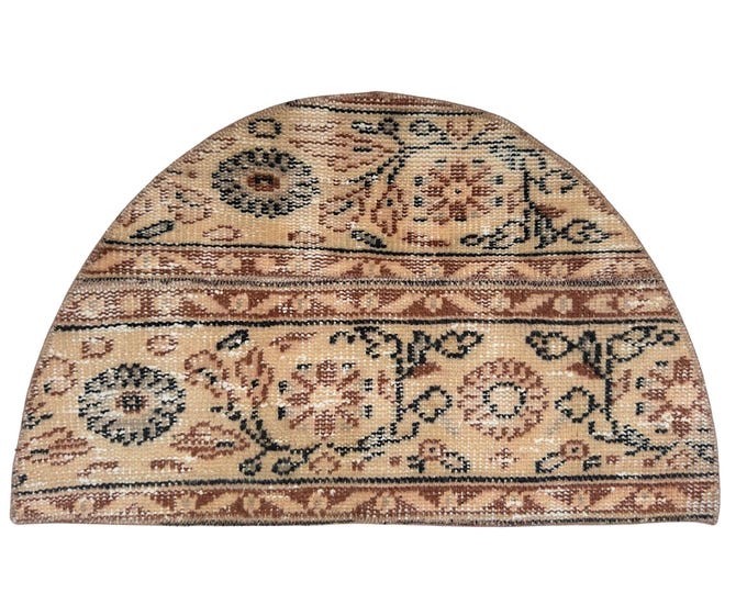 Vintage Patchwork Half Moon Rug 18x29 Hand Knotted Wool