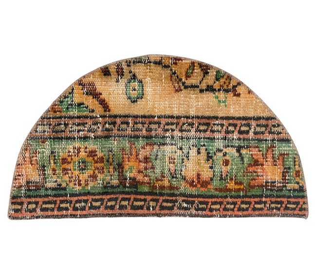 Vintage Wool Semicircle Doormat Handmade Green Boho Custom Doormat Home Decor