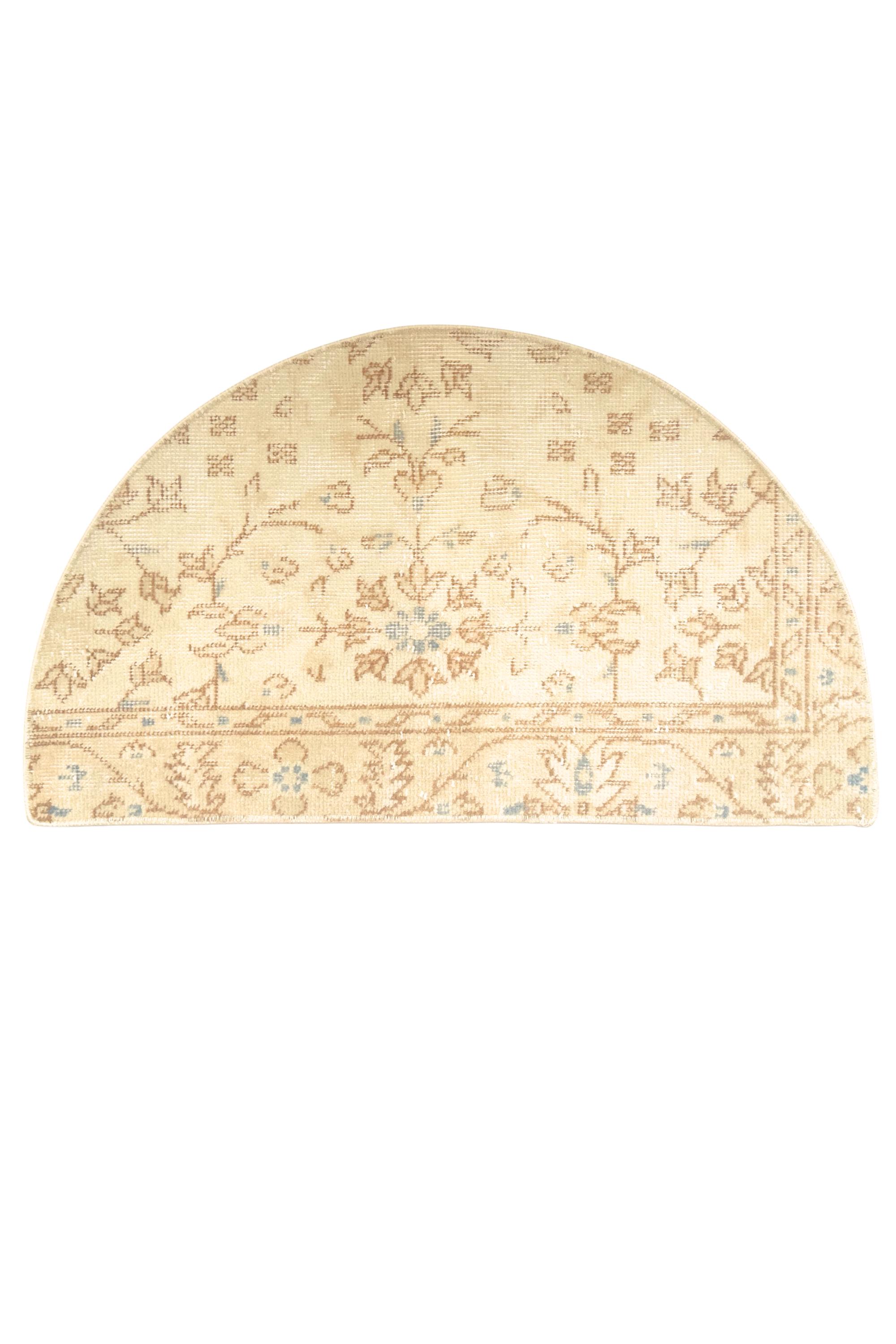 Vintage Turkish Semicircle Rug, Handwoven Wool Floral, Ivory Cream Taupe, 1.6x2.7 ft Half Moon – view 3