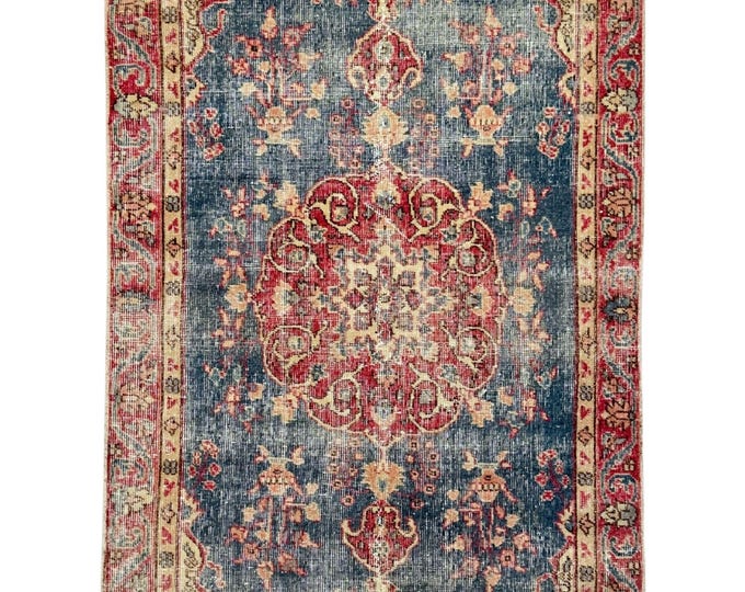 Vintage Turkish Area Rug 41x79 Inch Hand Knotted Wool