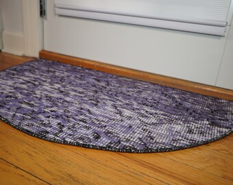 Vintage Turkish Wool Half Circle Rug: Purple Doormat (1.5x2.4 ft)