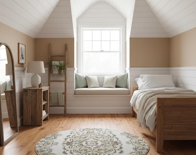 Handmade Wool Turkish Round Rug: Vintage Floral Decor (3x3 Ft)