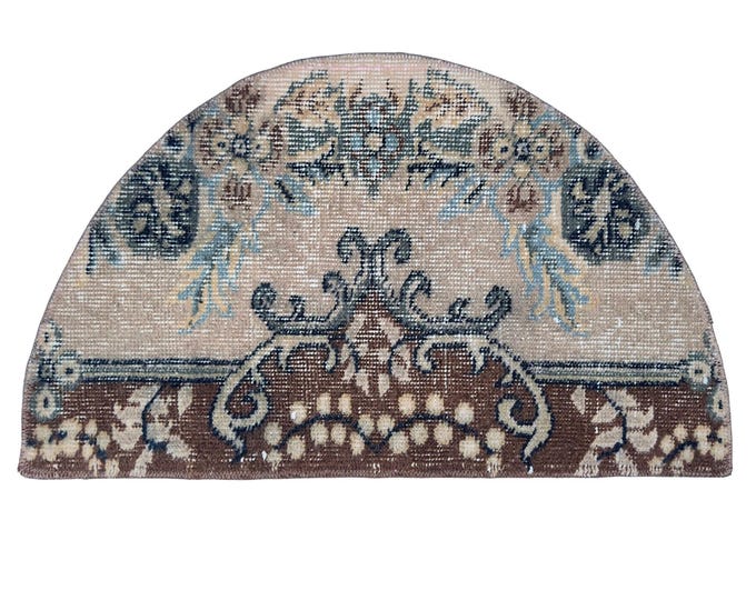 Oushak Turkish Vintage Semicircle Wool Handmade Entry Area Small Boho Bedroom Bathroom Livingroom Decor