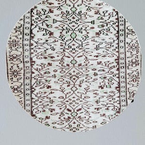 Vintage Round Turkish Rug – 103 cm Handmade Wool Carpet – Beige & Mint Green Medallion – Boho Farmhouse Decor – Circular Area Rug