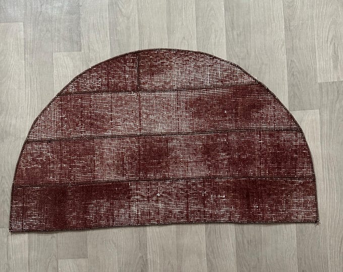 Handmade Wool Patchwork Semicircle Rug - Vintage Turkish Doormat
