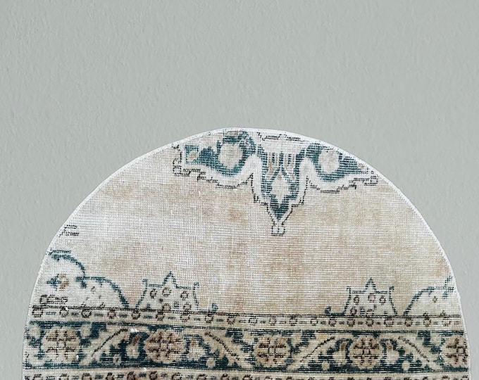 Vintage Turkish Wool Rug: Handmade Semicircle Doormat (2x4 ft)