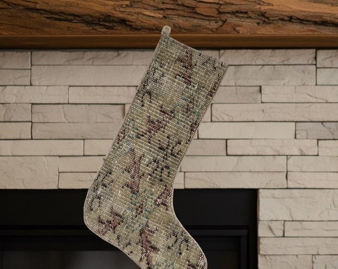 Neutral Vintage Turkish Rug Christmas Stocking – Upcycled Wool