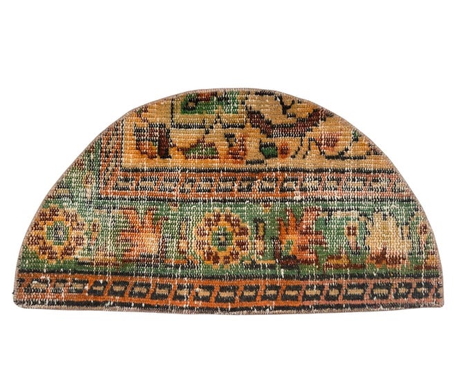 Handmade Wool Semicircle Doormat Vintage Green Boho Custom Doormat Home Decor