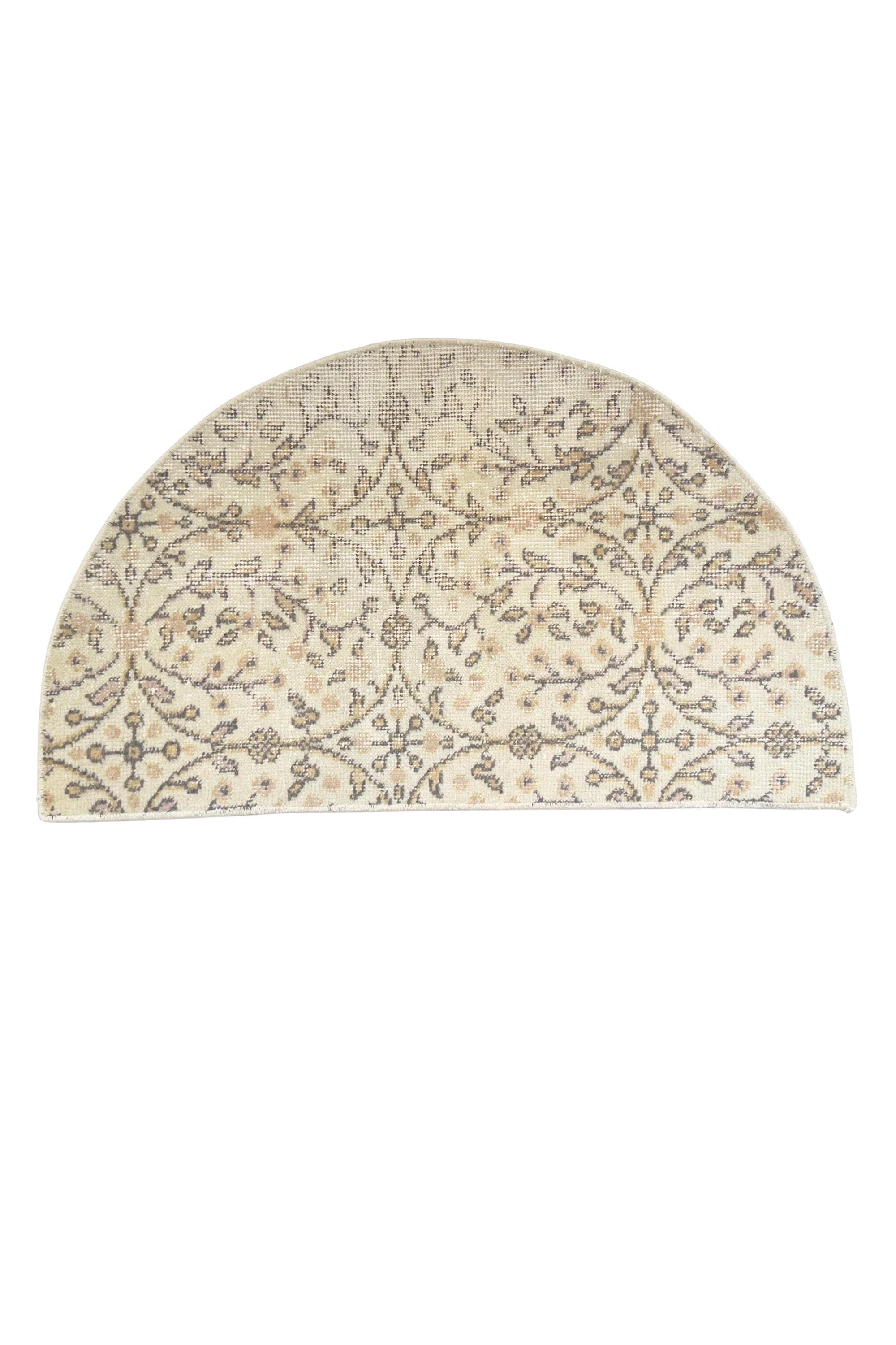 Vintage Turkish Semicircle Rug, Handwoven Wool Floral, Ivory Taupe Gray Neutral, 1.6x2.77 ft – view 3