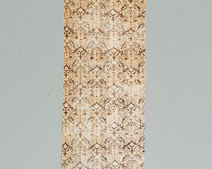 Vintage Turkish Runner Rug: Brown Beige Wool Hallway Rug (266x85cm)