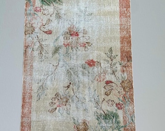 Floral rug,Vintage Rug,Handmade small rug,Wool rug,Turkish rug,3x7 Vintage rug,Antique rug,Decorative rug, faded.rug,Area rug, hand woven