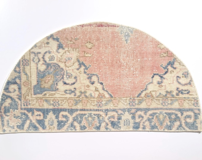18x33 Inch Pink Blue Semicircle Rug Half Circle Wool Rug:Turkish Doormat
