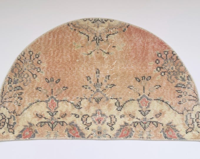 Vintage Semicircle Turkish Rug 20x33 Inch Wool Mat