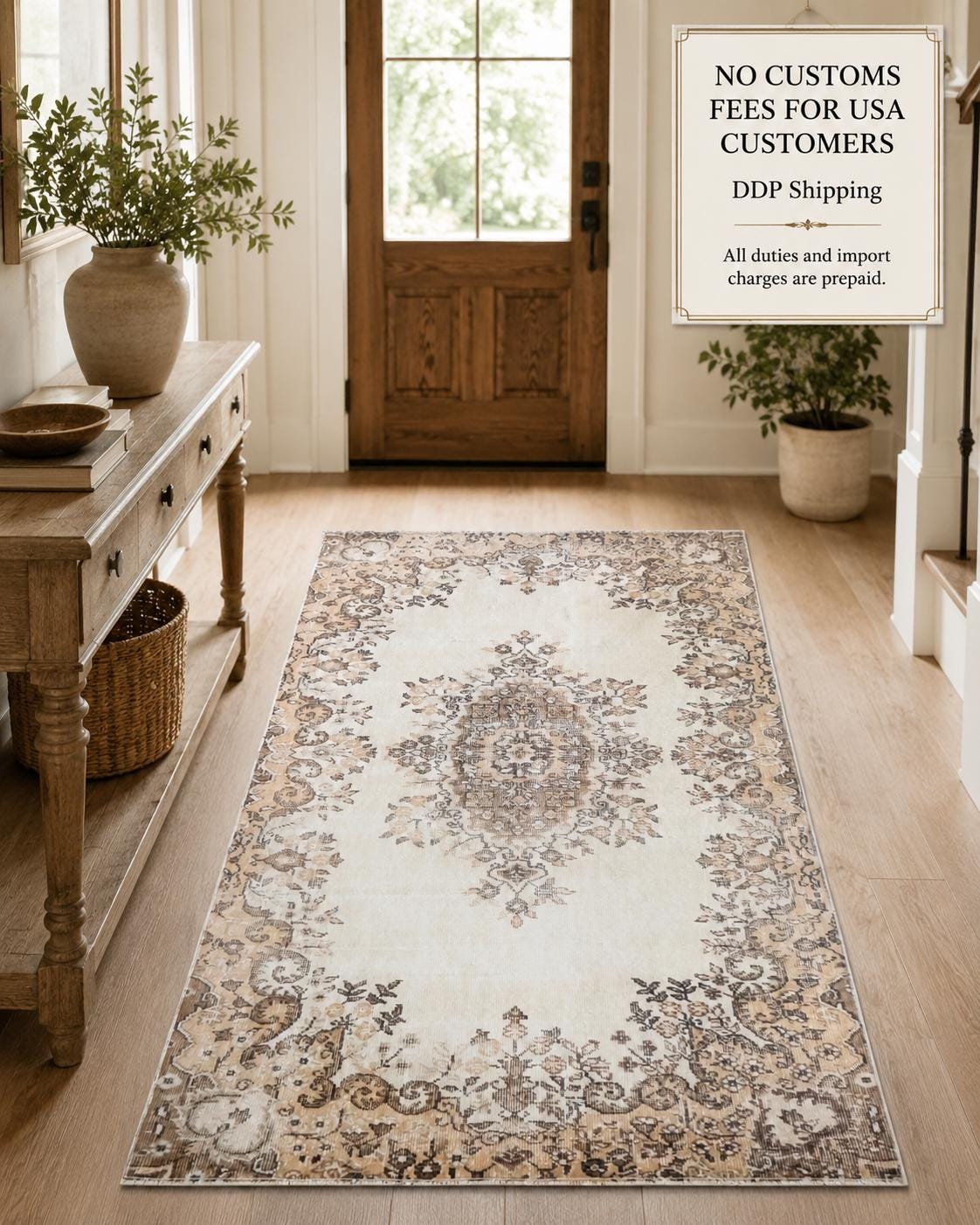 Vintage Turkish Isparta Rug 1981, Hand-Knotted Wool Floral Medallion, Ivory Peach, 3.8x6.7 ft