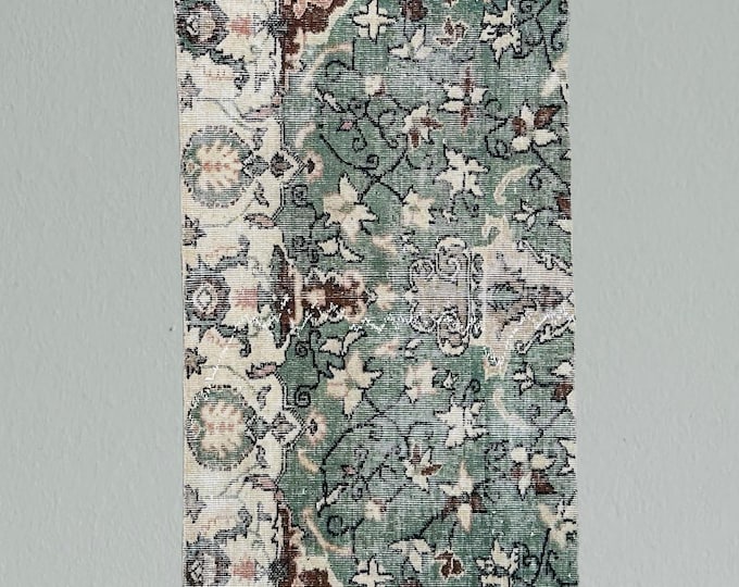 Floral Green Vintage Runner Rug: Handmade Wool Turkish Rug (3x7 ft)