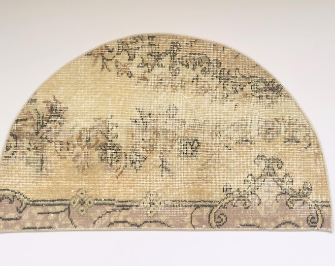 Vintage Semicircle Entry Rug 19x33 Inch Turkish Wool