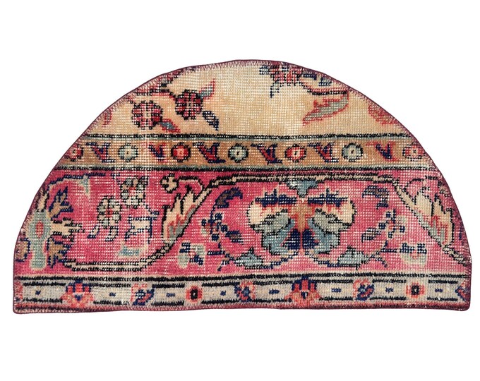 semicircle rug entry bathroom small handmade vintage turkish oushak wool antique home decor