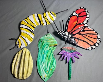 Paper Mache Wall Art MONARCH Metamorphosis LARGE