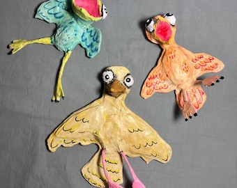 Baby Bird in Flight Paper Mache Hanging Wall Art