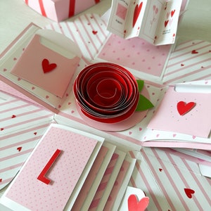 Rose Exploding Gift Box Printable Template For DIY Project | Valentine Card PDF Digital Download Template