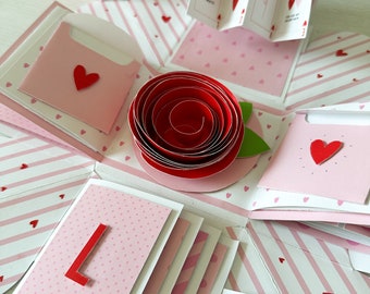 Rose Exploding Gift Box Printable Template For DIY Project | Valentine Card PDF Digital Download Template