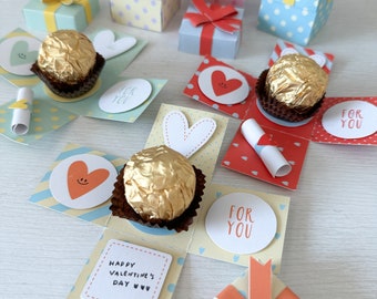 Exploding Chocolate Gift Box Template | DIY Valentine Card (PDF Digital Download)