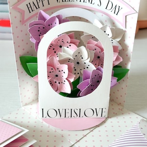 Flower Basket Exploding Gift Box Printable Template For DIY Project | Valentine Card PDF Digital Download Template