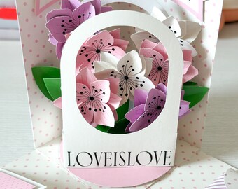 Flower Basket Exploding Gift Box Template | DIY Valentine Card (PDF Digital Download)