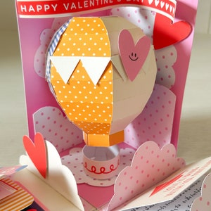 Heißluftballon explodiert Geschenkbox Druckbare Vorlage für DIY-Projekt | Valentinstag Karte PDF Digital Download Vorlage