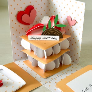 Cream Tart Birthday Exploding Gift Box Printable Template For DIY Project | Birthday Cake Card PDF Digital Download Template