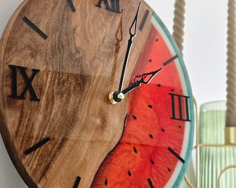 Watermelon Wood Epoxy Wall Clock | Large wall clocks | Oversized wall clock | Unique wall clock | Wall clock wood | Gift idea | Gift for mum